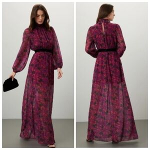 LDT Floral Gown Size 12 Burgundy Red and Black Patterned Dress